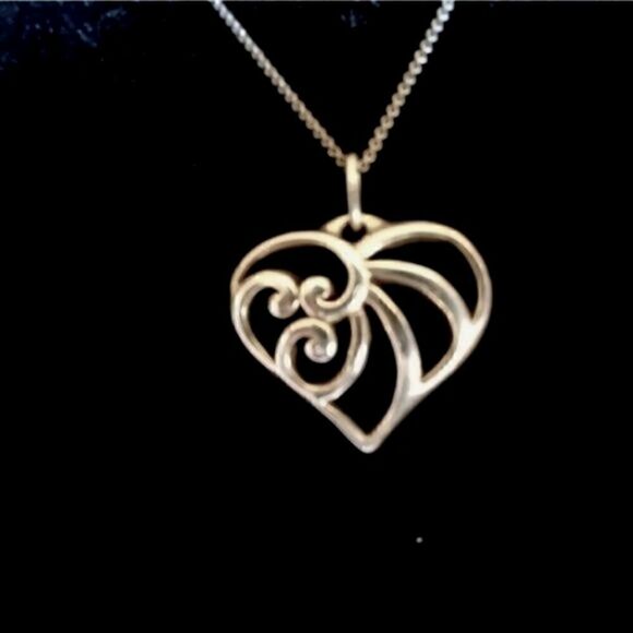 STERLING SILVER 925 HEART in Wavy Design  1" 1/2" w/ 18" Separate  Lobster CHAIN - Picture 5 of 7
